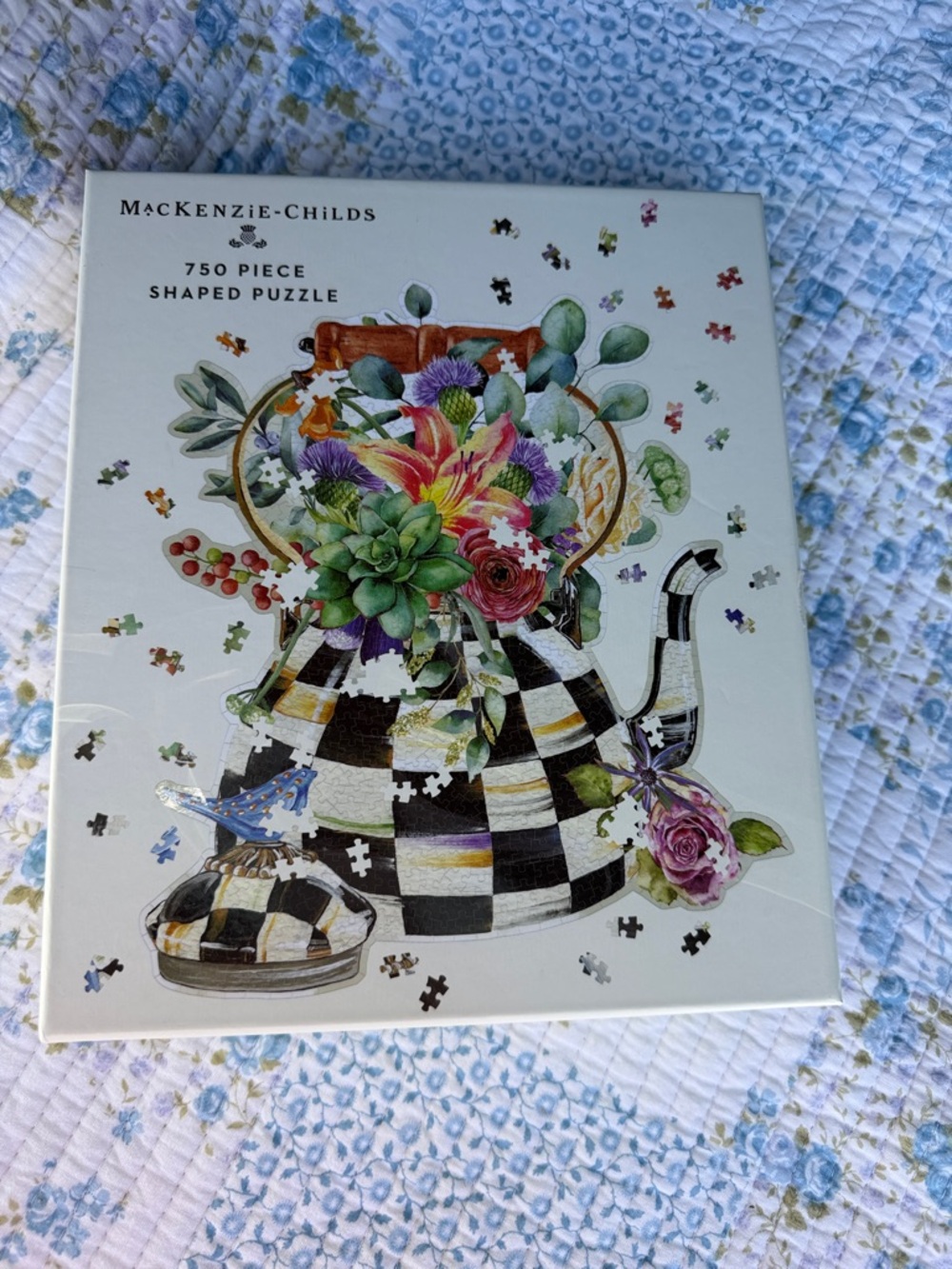 MacKenzie-Childs Black and White Teapot Floral Puzzle EUC collectors puzzle